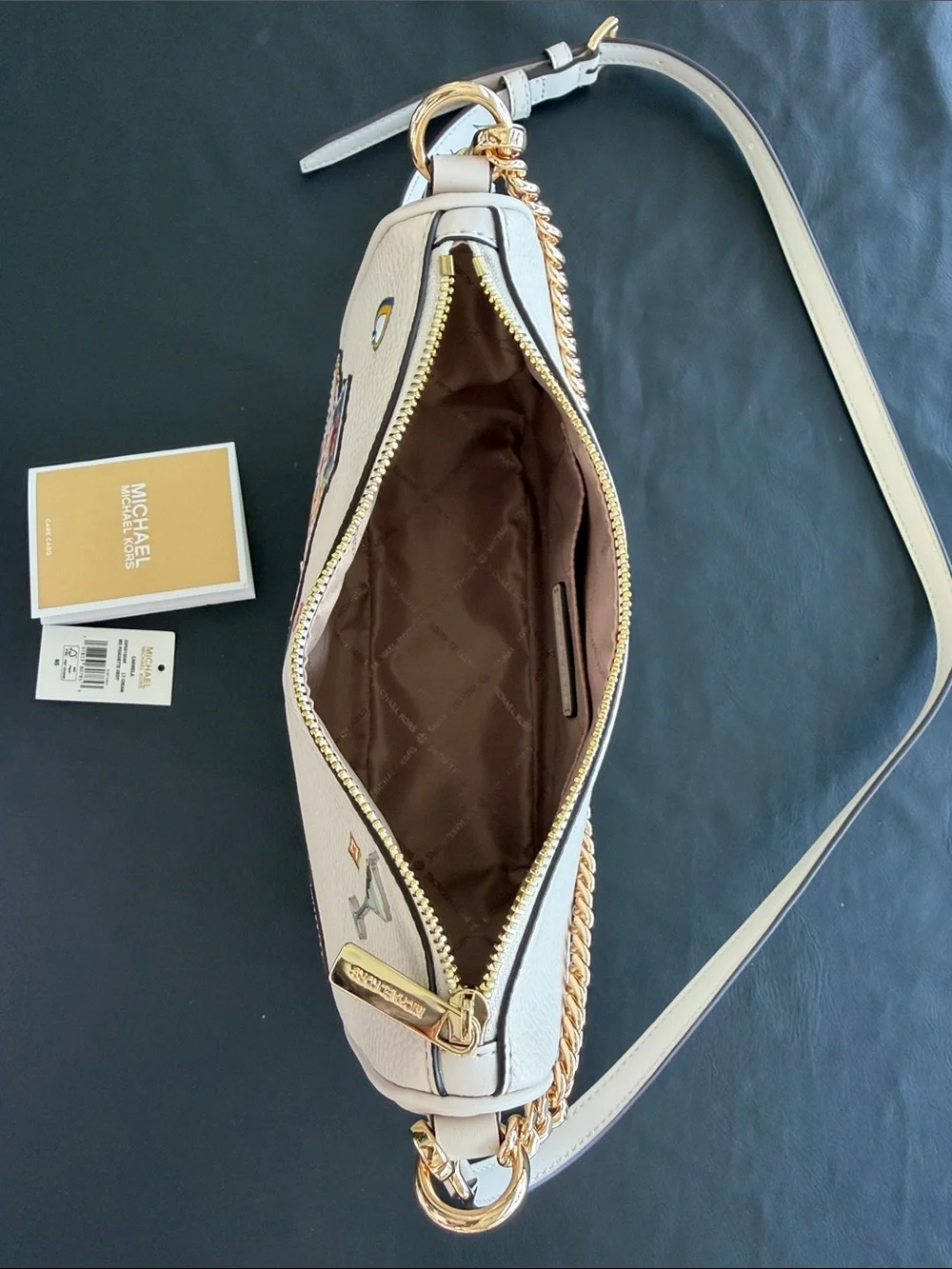 Michael Kors Beige Patchwork Las Vegas Crossbody with Gold Chain